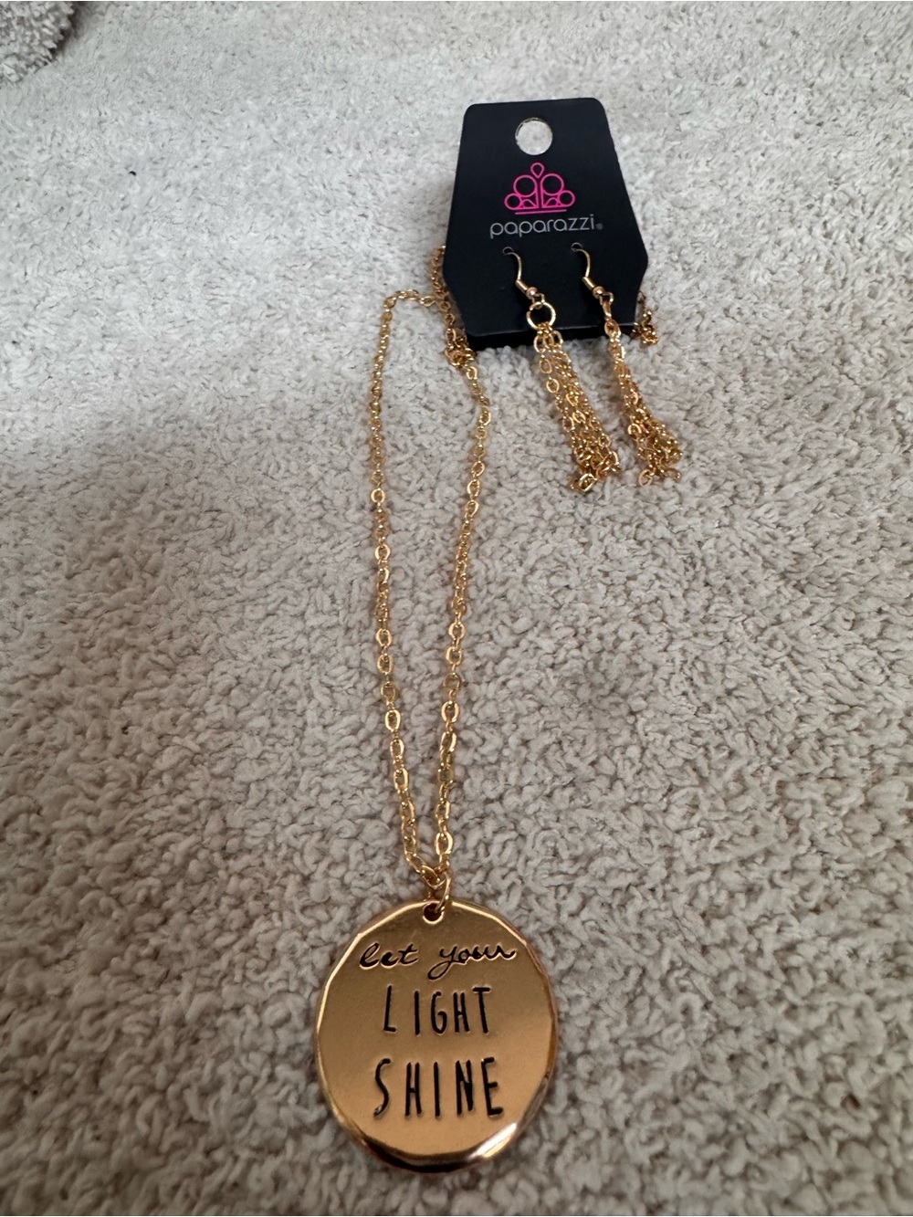 Paparazzi Gold Inspirational Pendant Necklace with Tassel Earrings